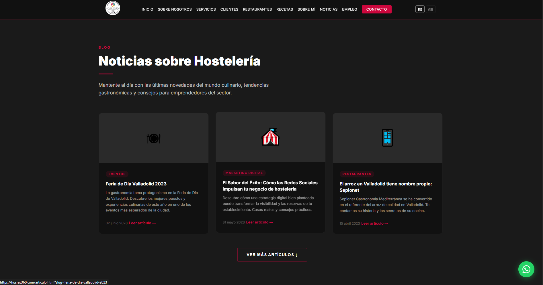 Web hosres360.com — sección servicios, desarrollada por AppNest Valladolid
